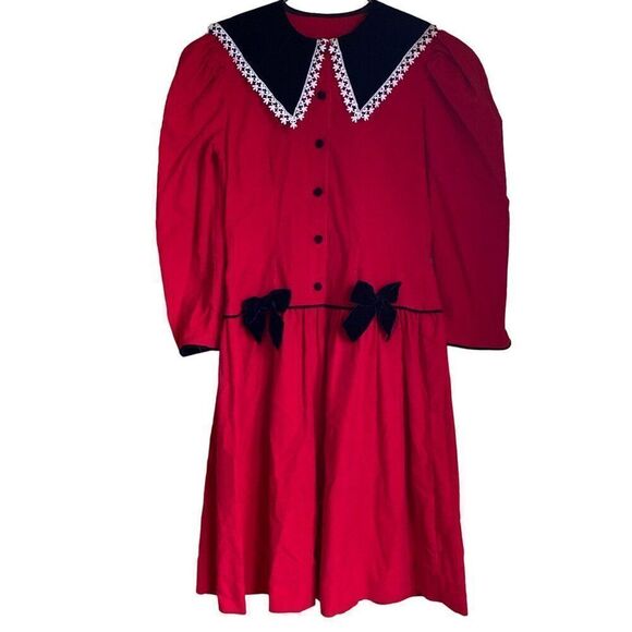 Vintage Sarah Foo By Sarah Kent Girls Dress USA Prairie Princess Red Blue 12 - Picture 1 of 4